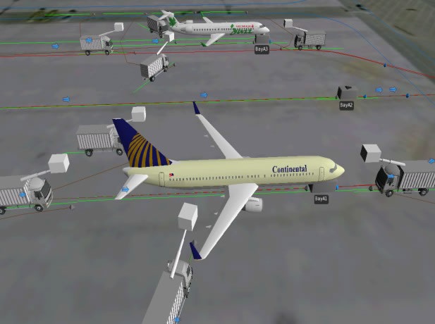 3D visualization for modeling airport terminal operations.