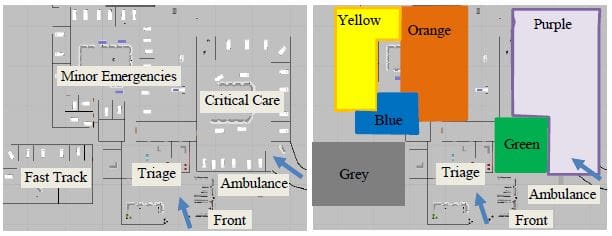 Figure 3- Facility Layout- Unit-Based Configuration (left) and Pod-Based Configuration (right)